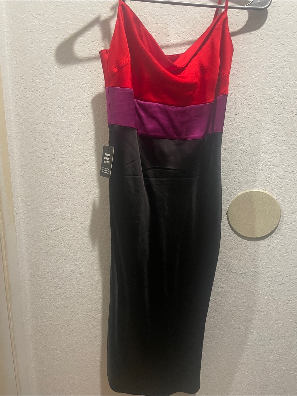 Express Red, Purple & Black Colorblock Midi Slip Dress